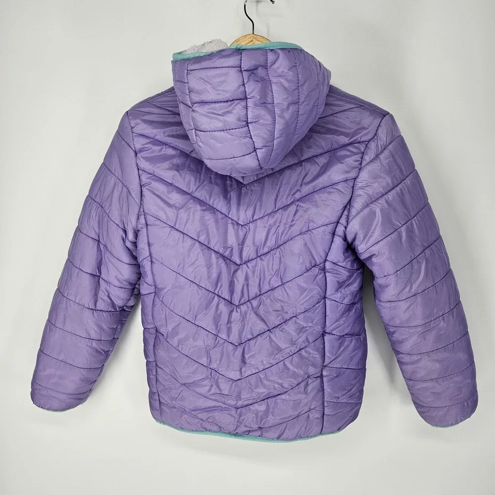 Eddie Bauer Girls Large 14 16 Reversible Purple  Jacket Faux Fur Coat